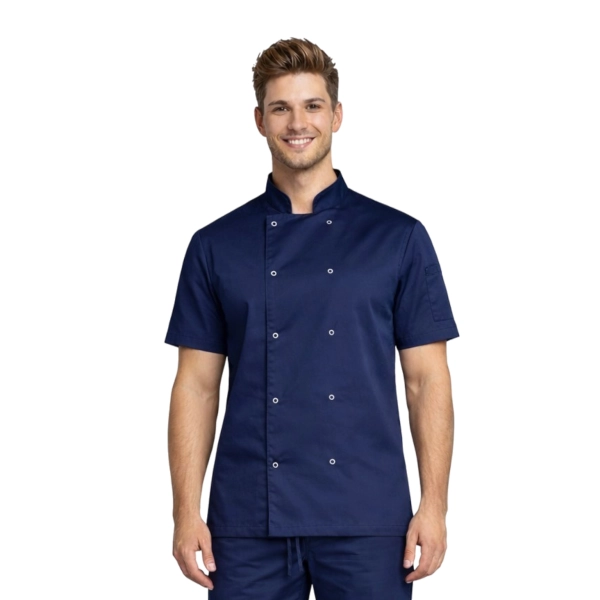 Bluza kucharska granatowa na napy elastyczna krótki rękaw roz.3XL – bluza kucharska – odzież gastronomiczna